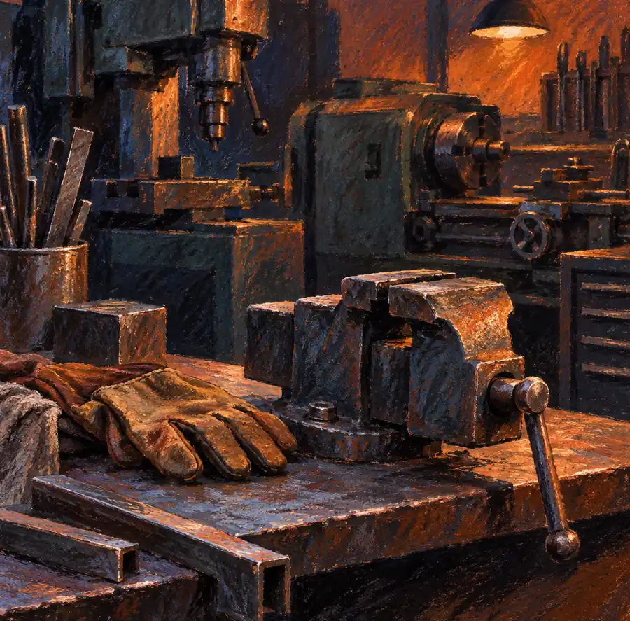 Illustration of fabrication businesses equipment and workspace