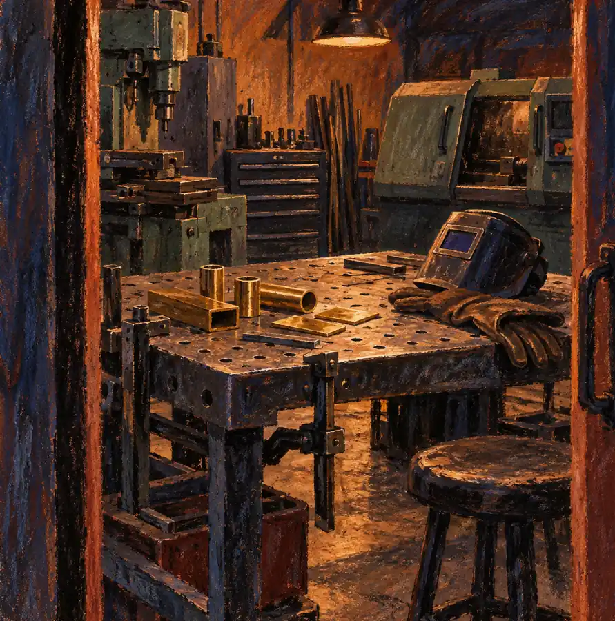 Illustration of fabrication businesses equipment and workspace